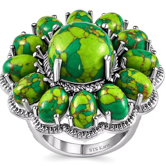 Gift Set: Mojave Green Turquoise Gemstone Floral Ring and Matching Earrings NWT - Picture 11 of 13